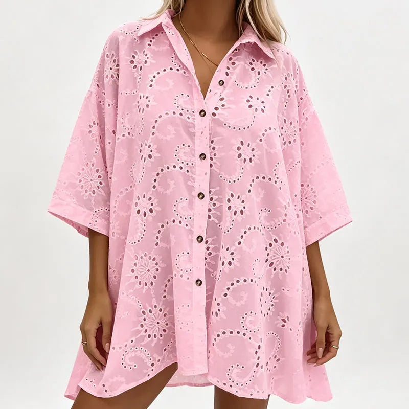 Amarielle - Luftiges besticktes Kleid mit durchgehender Knopfleiste