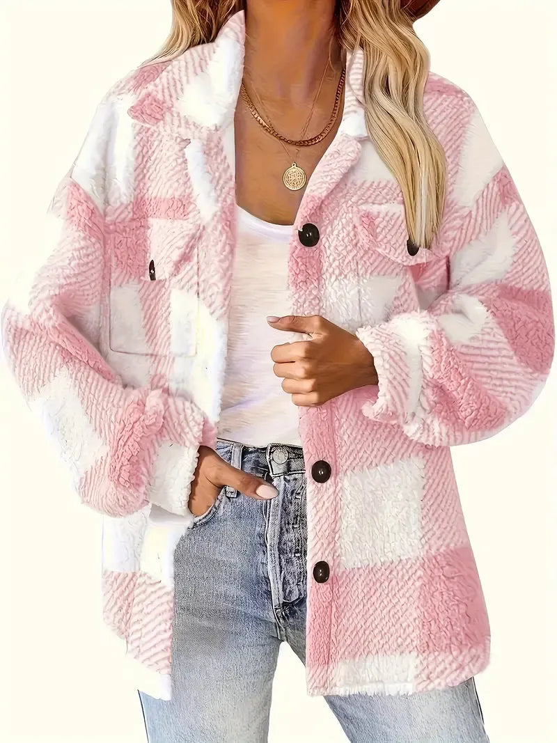 Emelisse - Kuscheliges kariertes Overshirt mit Knopfleiste