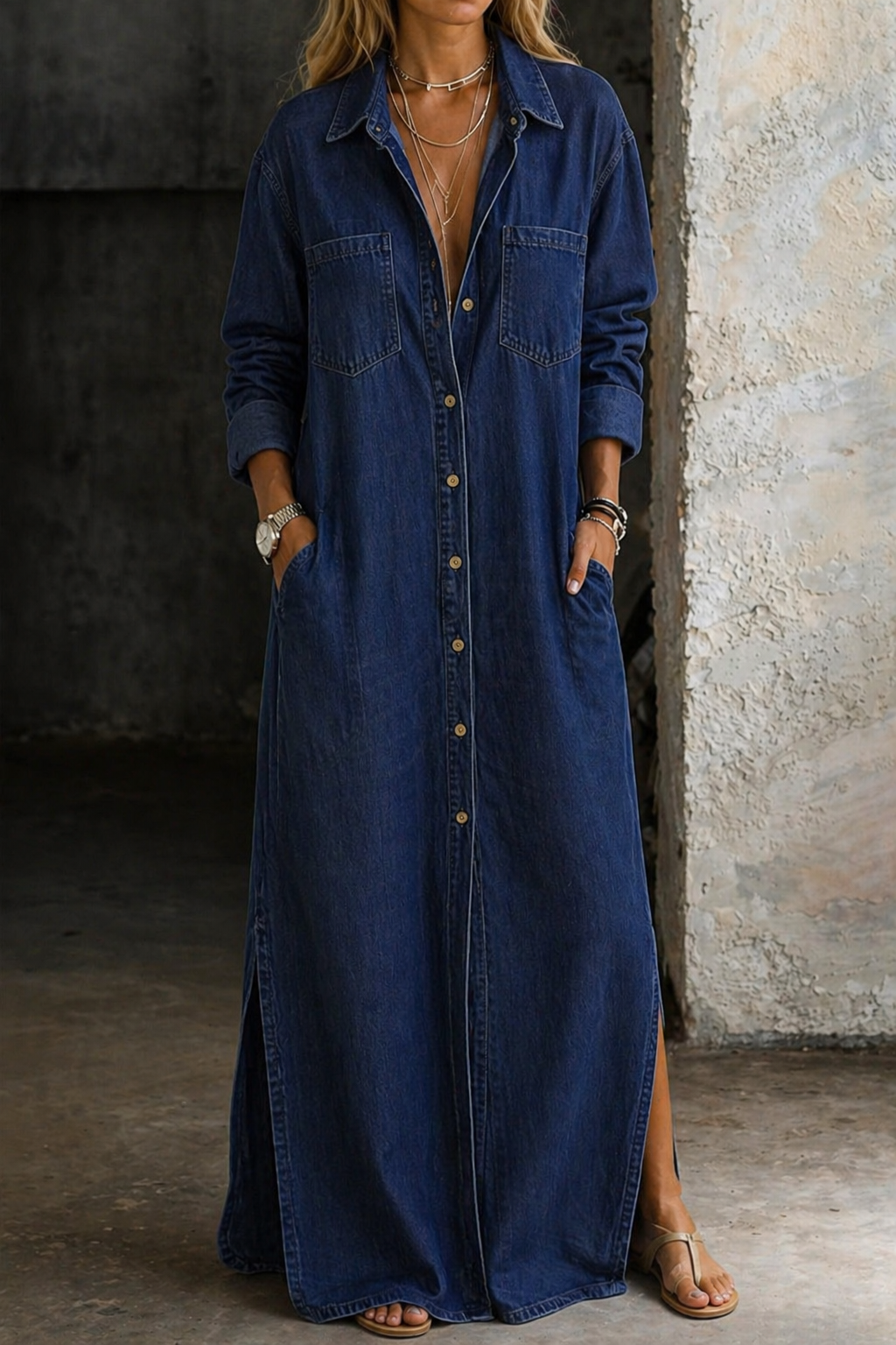 Brialisse - Fließendes Maxi-Hemdkleid