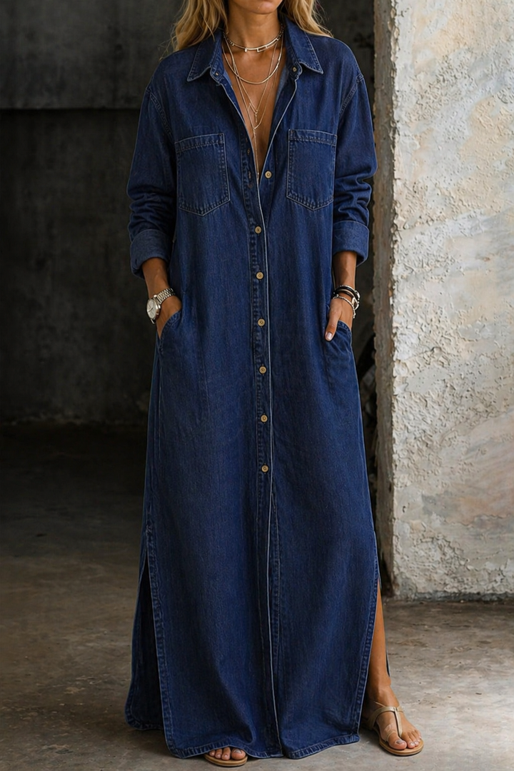 Brialisse - Fließendes Maxi-Hemdkleid