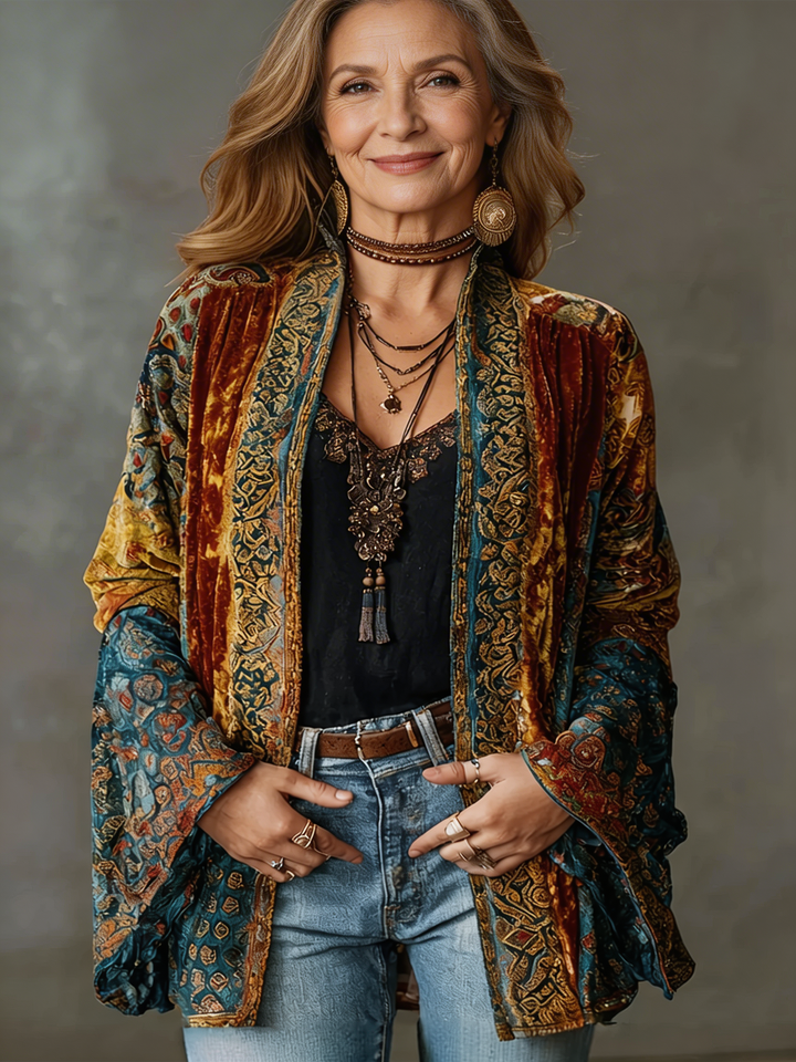 Eudocia - bestickter Kimono-Cardigan im Boho-Stil