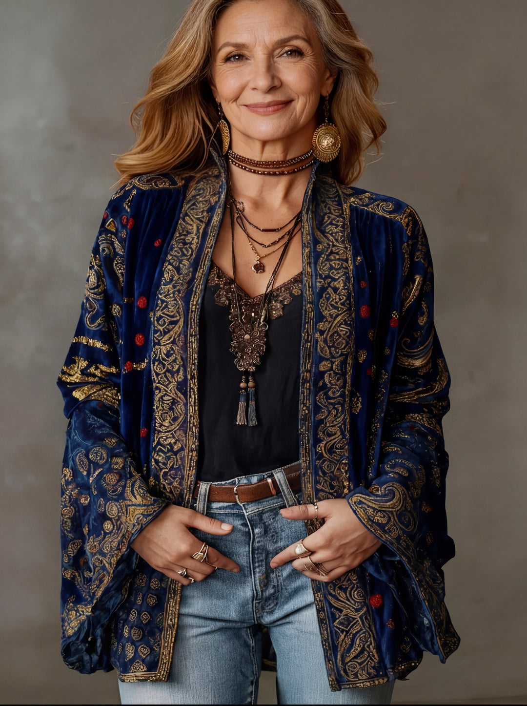 Eudocia - bestickter Kimono-Cardigan im Boho-Stil