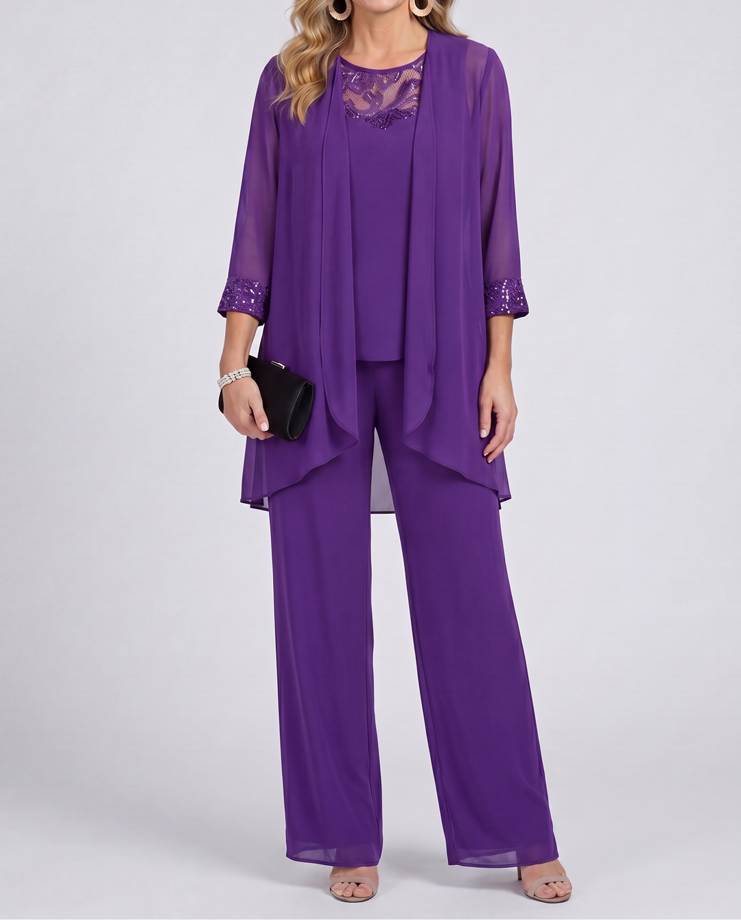 Aeliana - Elegantes dreiteiliges Set mit Blazer und weiter Hose