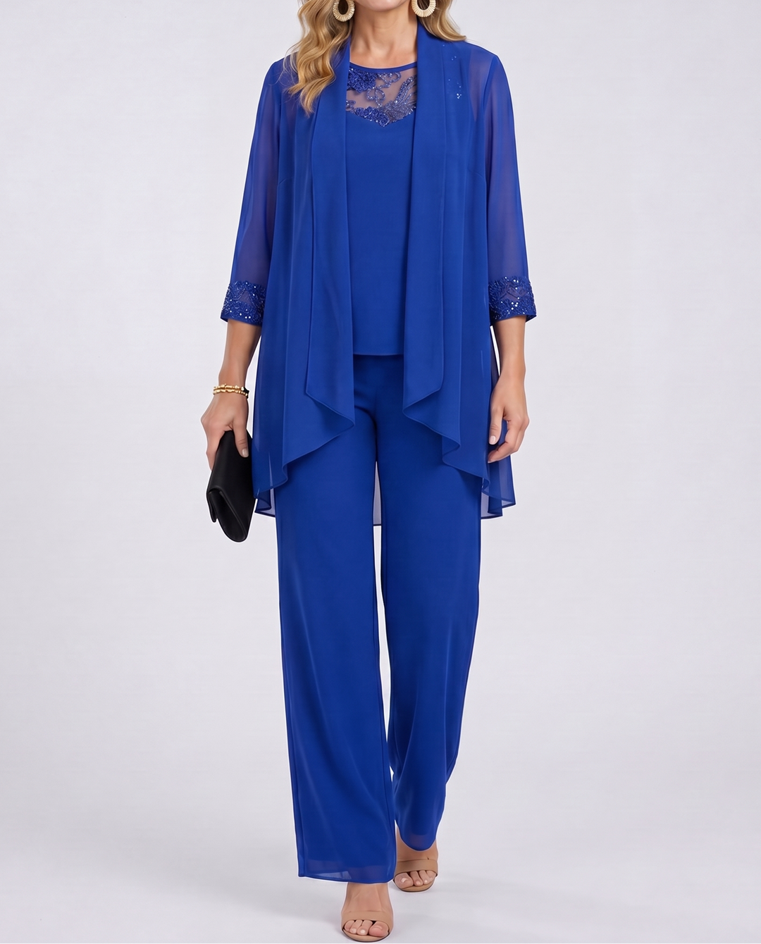 Aeliana - Elegantes dreiteiliges Set mit Blazer und weiter Hose