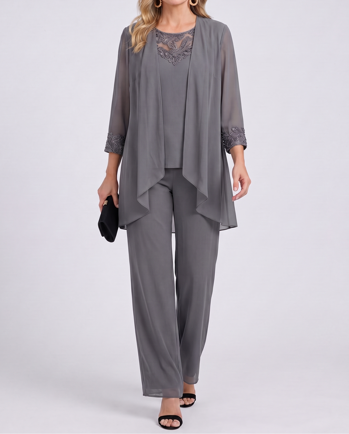 Aeliana - Elegantes dreiteiliges Set mit Blazer und weiter Hose