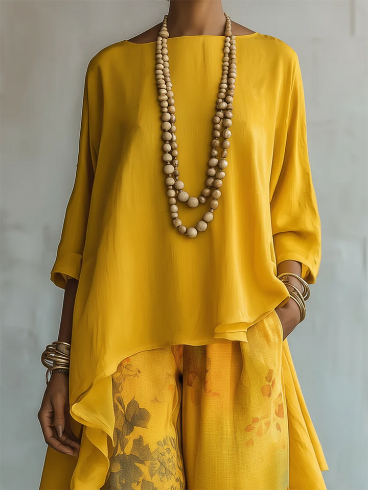 Anwyn - Zweiteiler: Chiffon-Top in Lagenoptik und weite Hose