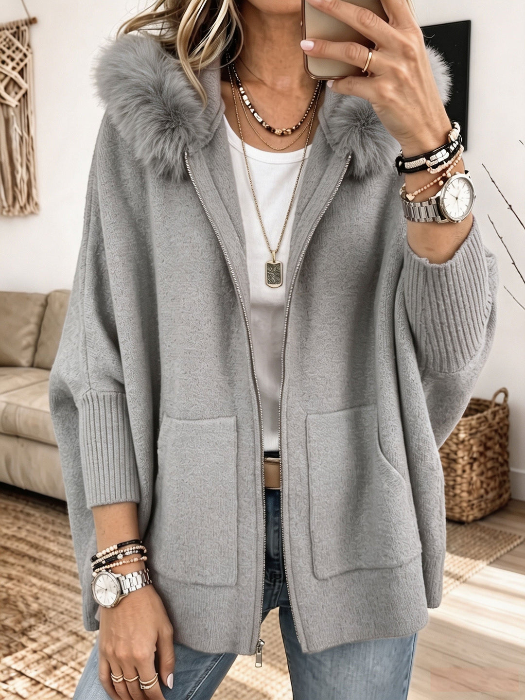 Veronelle - Soft-Touch-Cardigan mit Kapuze und Reißverschluss