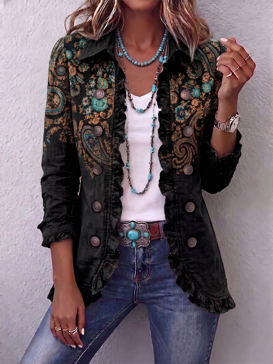 Faelisse - handgefertigte Paisley-Rüschenjacke