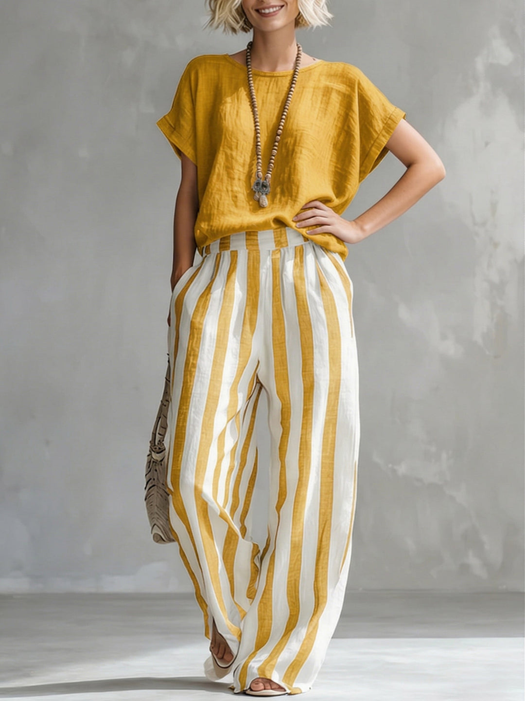 Eulalie - Strukturiertes Shirt- und Shorts-Set