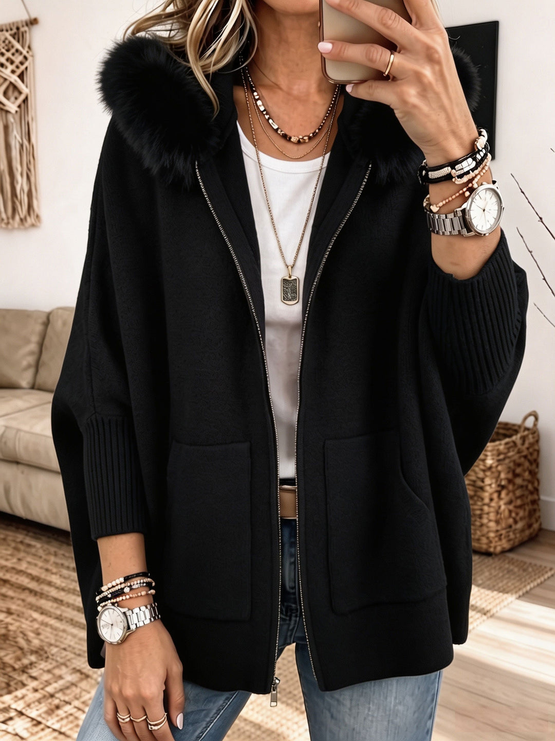 Veronelle - Soft-Touch-Cardigan mit Kapuze und Reißverschluss