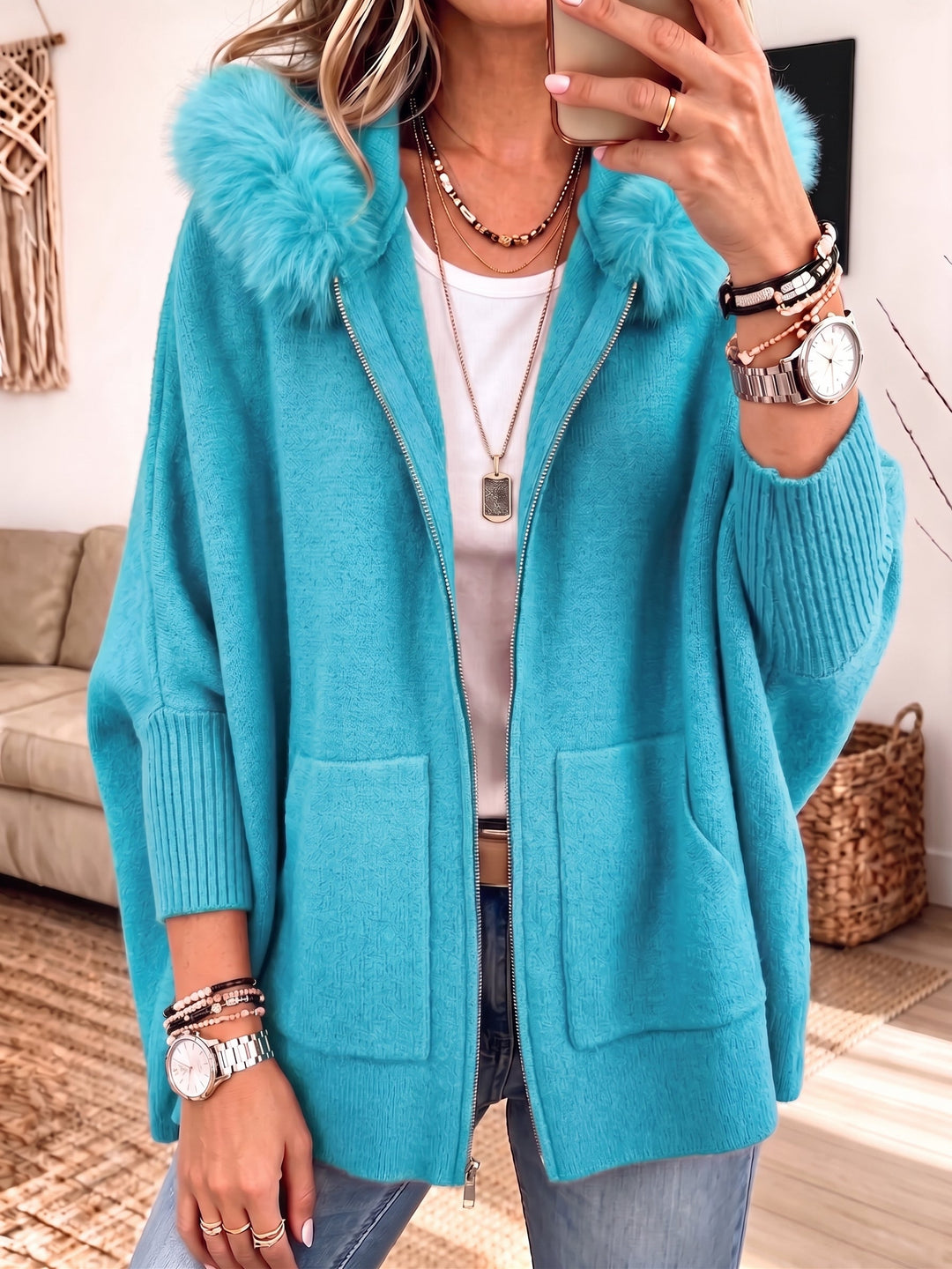 Veronelle - Soft-Touch-Cardigan mit Kapuze und Reißverschluss