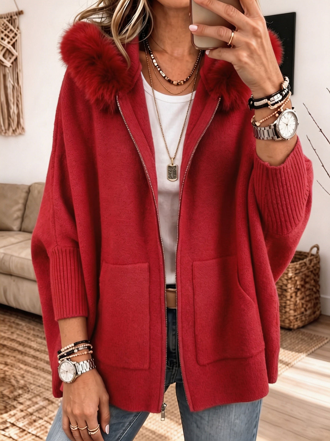 Veronelle - Soft-Touch-Cardigan mit Kapuze und Reißverschluss