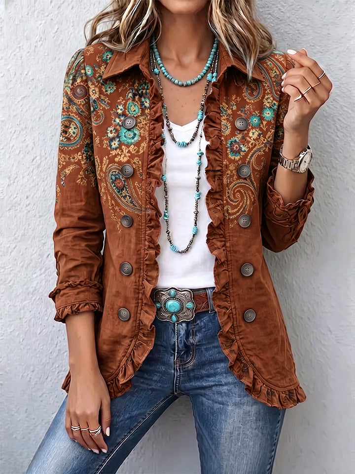Faelisse - handgefertigte Paisley-Rüschenjacke