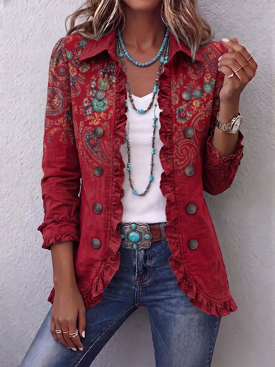 Faelisse - handgefertigte Paisley-Rüschenjacke