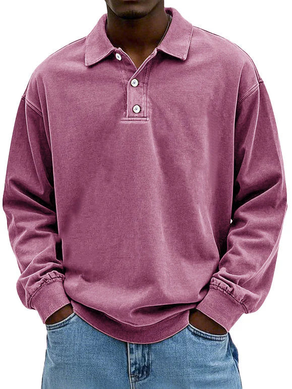 Brychan - Langarm-Poloshirt mit Vintage-Waschung