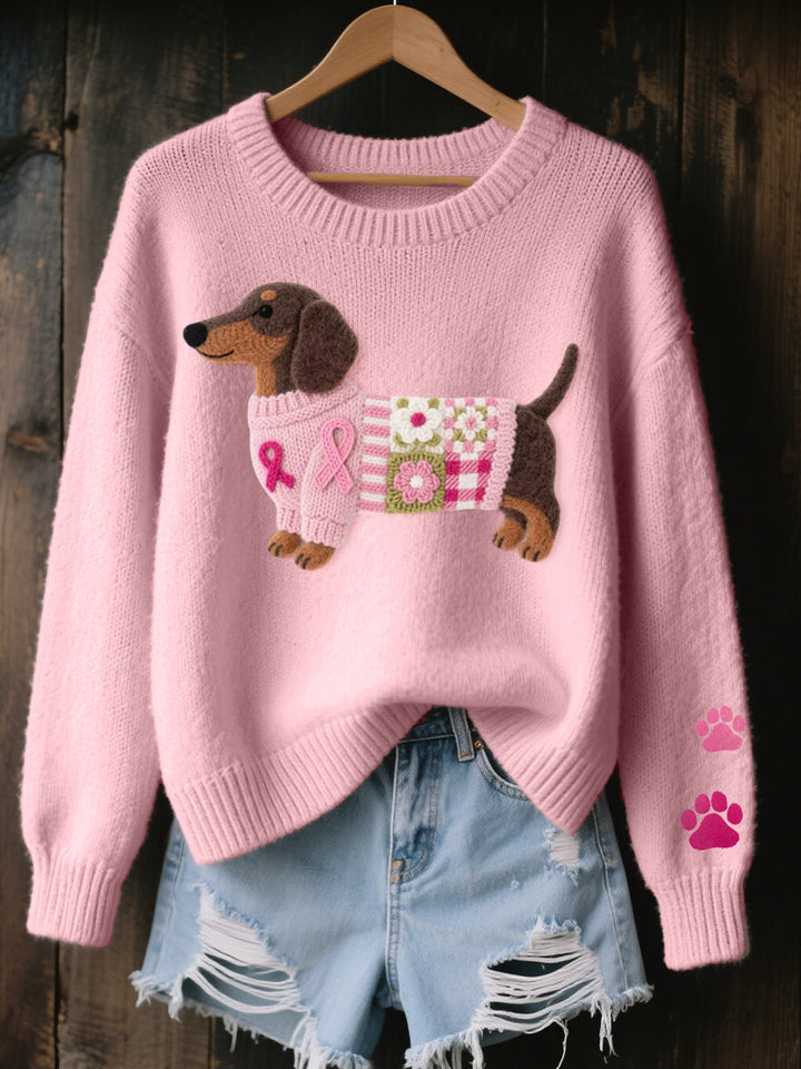Caravine - Patchwork-Strickpullover mit Hundemotiv