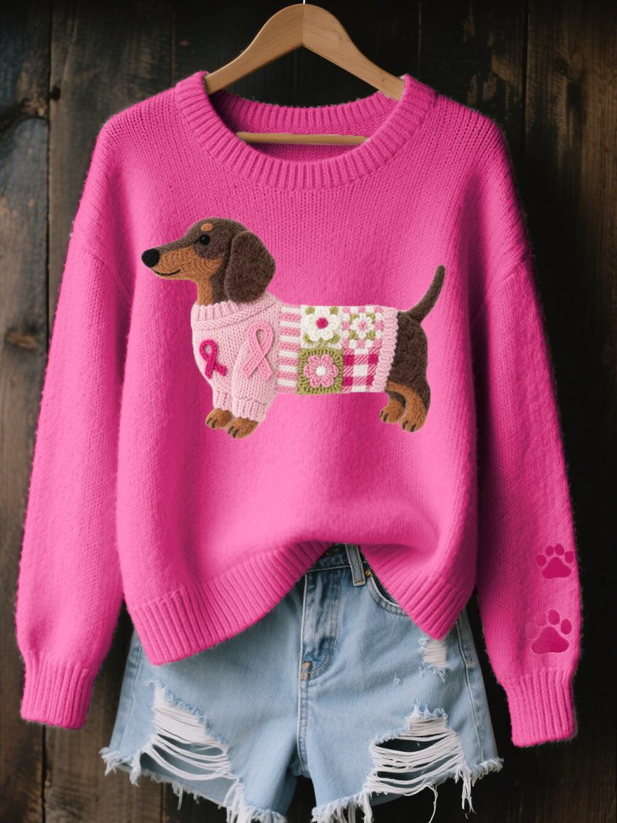 Caravine - Patchwork-Strickpullover mit Hundemotiv