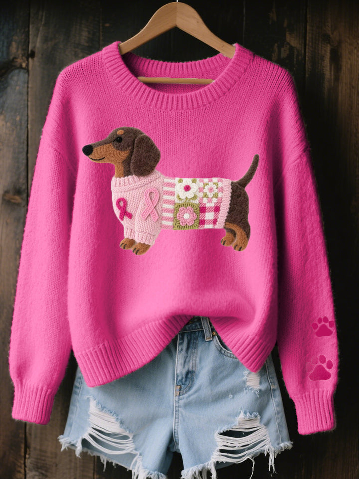Caravine - Patchwork-Strickpullover mit Hundemotiv
