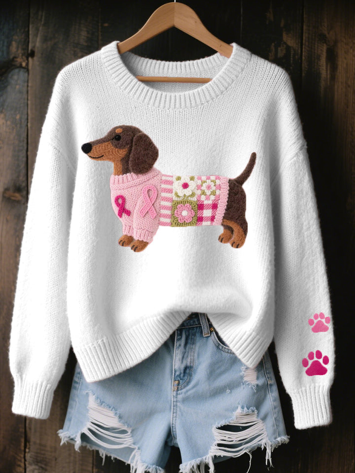 Caravine - Patchwork-Strickpullover mit Hundemotiv