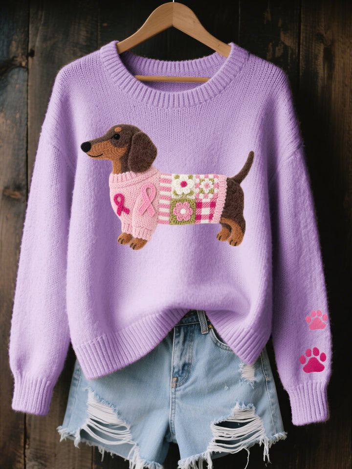 Caravine - Patchwork-Strickpullover mit Hundemotiv