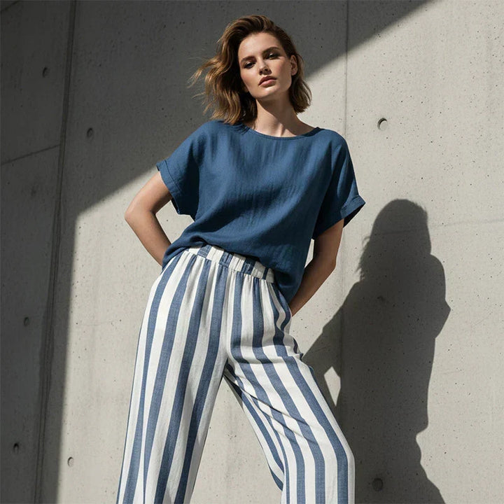 Eulalie - Strukturiertes Shirt- und Shorts-Set