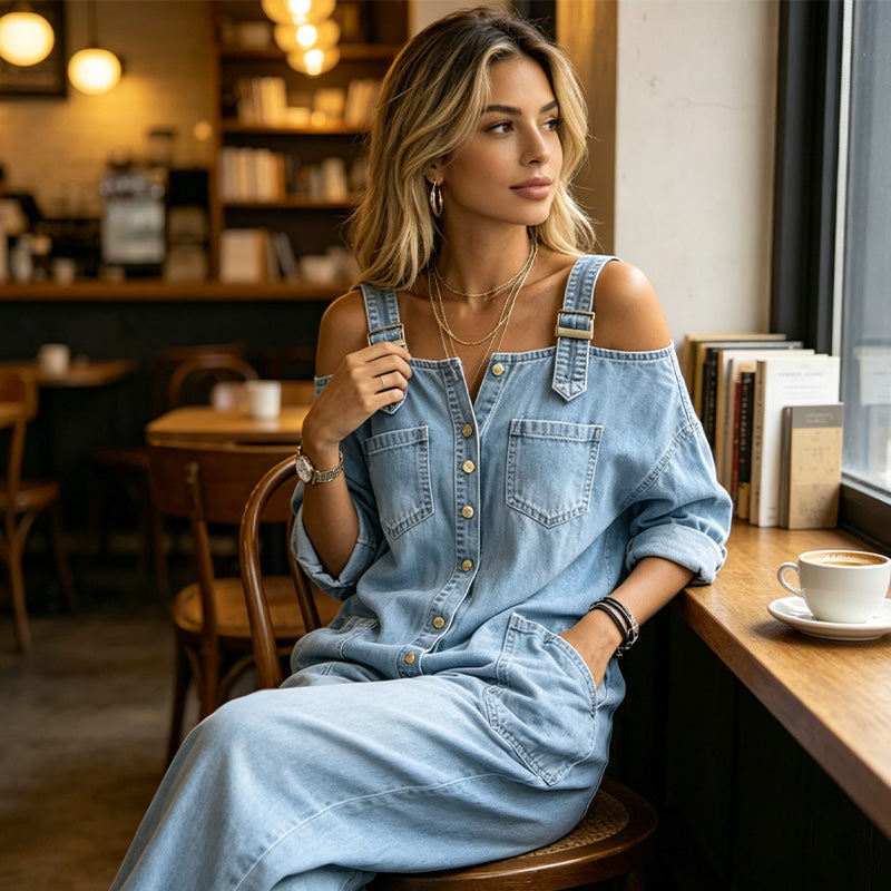 Neralyn - Jumpsuit aus gewaschenem Denim mit Taschen