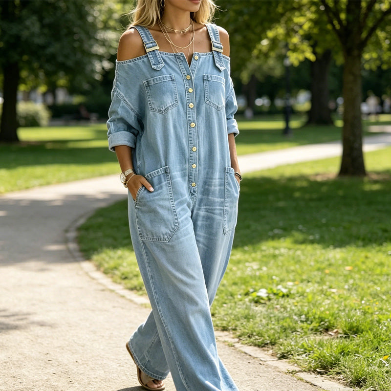 Neralyn - Jumpsuit aus gewaschenem Denim mit Taschen