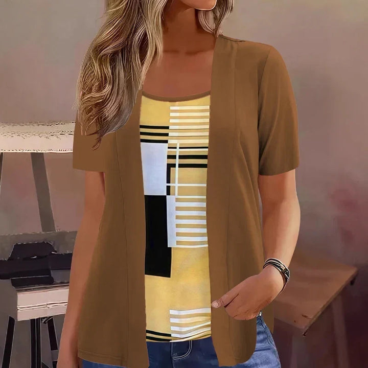 Celiora - Modernes Set mit Print-Cardigan und Bluse