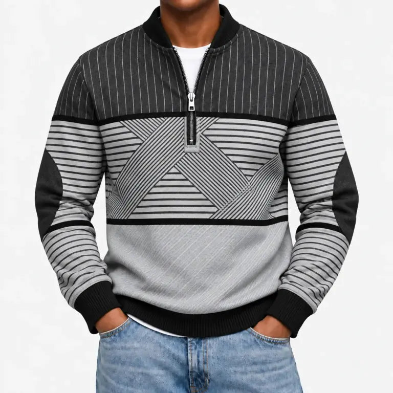 Ifan - Geometrisch gemusterter Half-Zip-Pullover