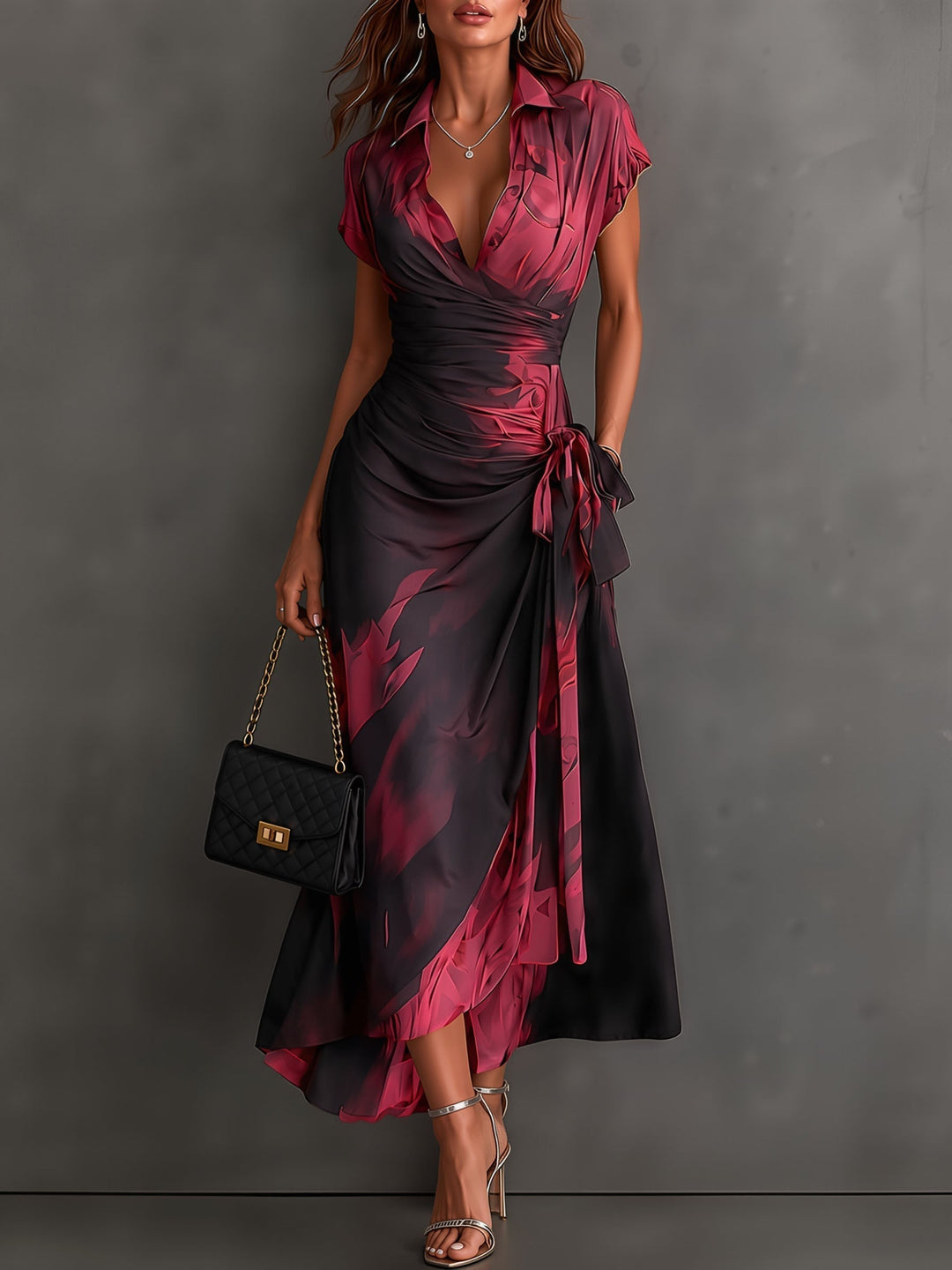 Roselle - Seidiges Maxikleid mit Hemdkragen