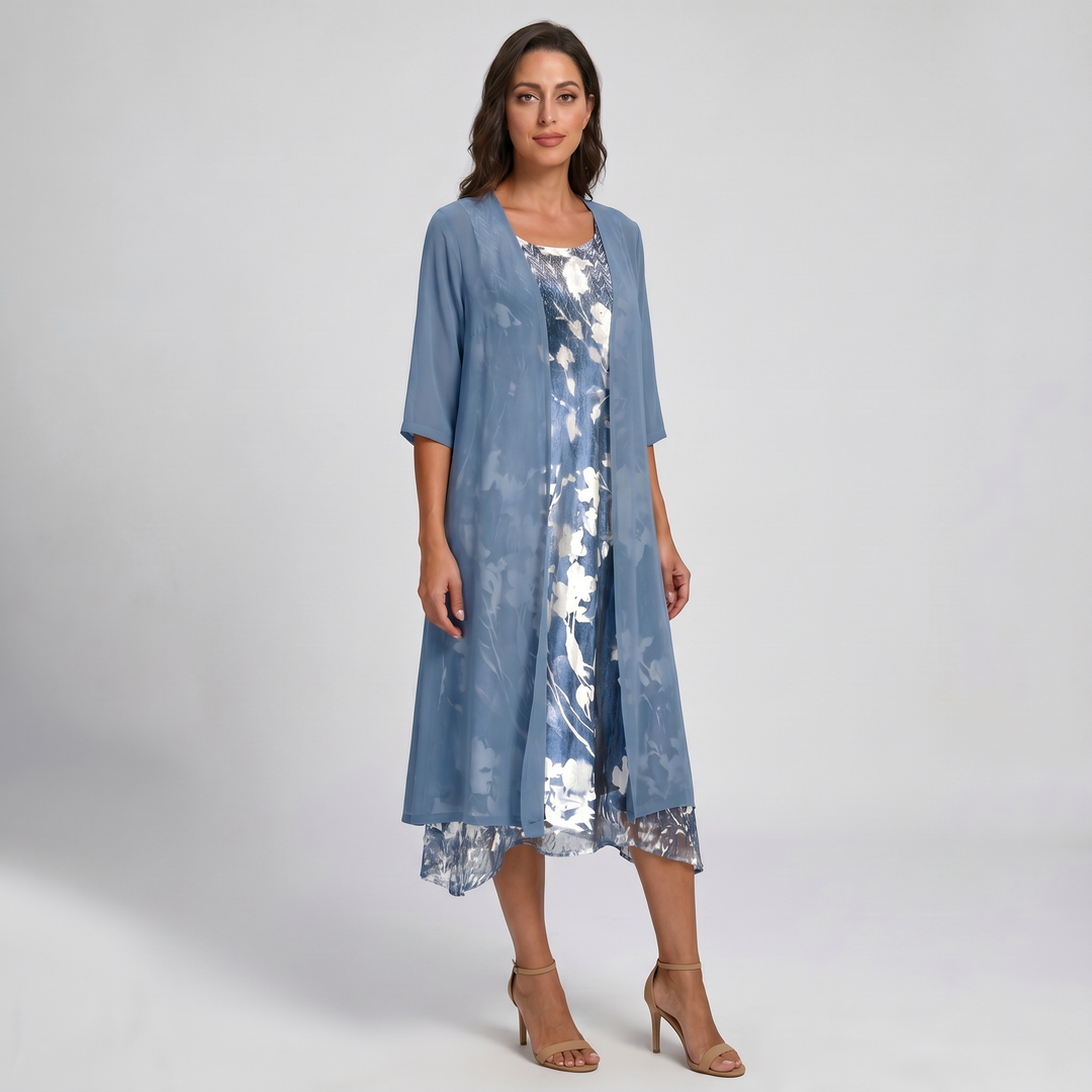 Delavelle - Elegantes, mehrlagiges Midikleid-Set