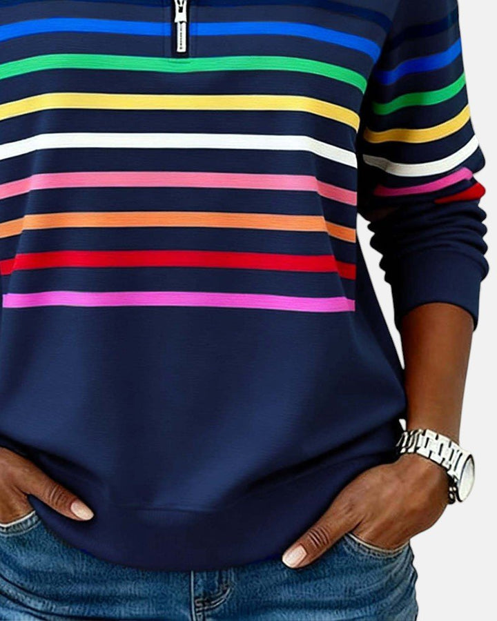 Corinelle - Gestreiftes Half-Zip-Sweatshirt in Soft-Touch-Qualität