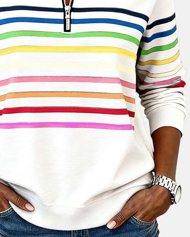 Corinelle - Gestreiftes Half-Zip-Sweatshirt in Soft-Touch-Qualität