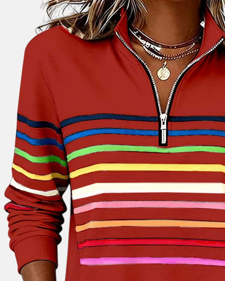 Corinelle - Gestreiftes Half-Zip-Sweatshirt in Soft-Touch-Qualität