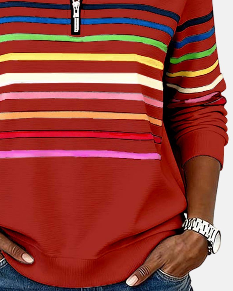 Corinelle - Gestreiftes Half-Zip-Sweatshirt in Soft-Touch-Qualität