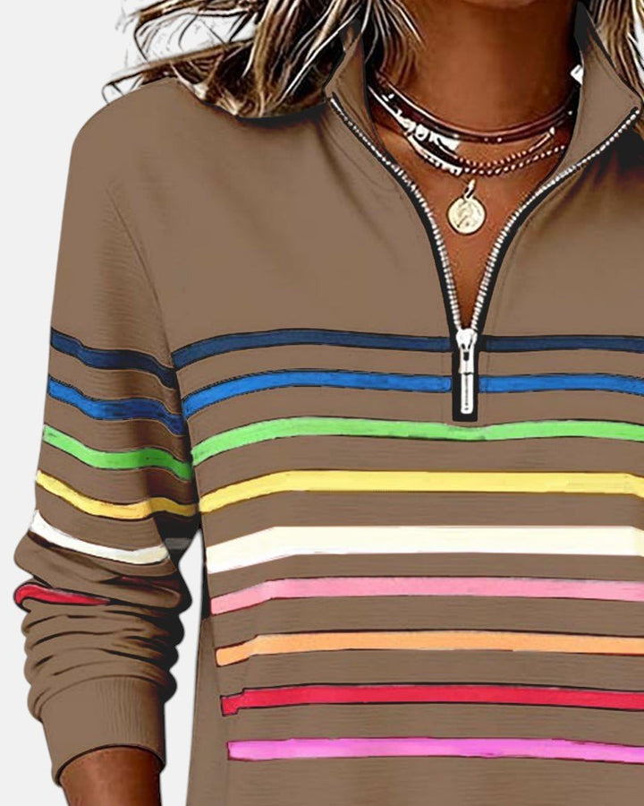 Corinelle - Gestreiftes Half-Zip-Sweatshirt in Soft-Touch-Qualität
