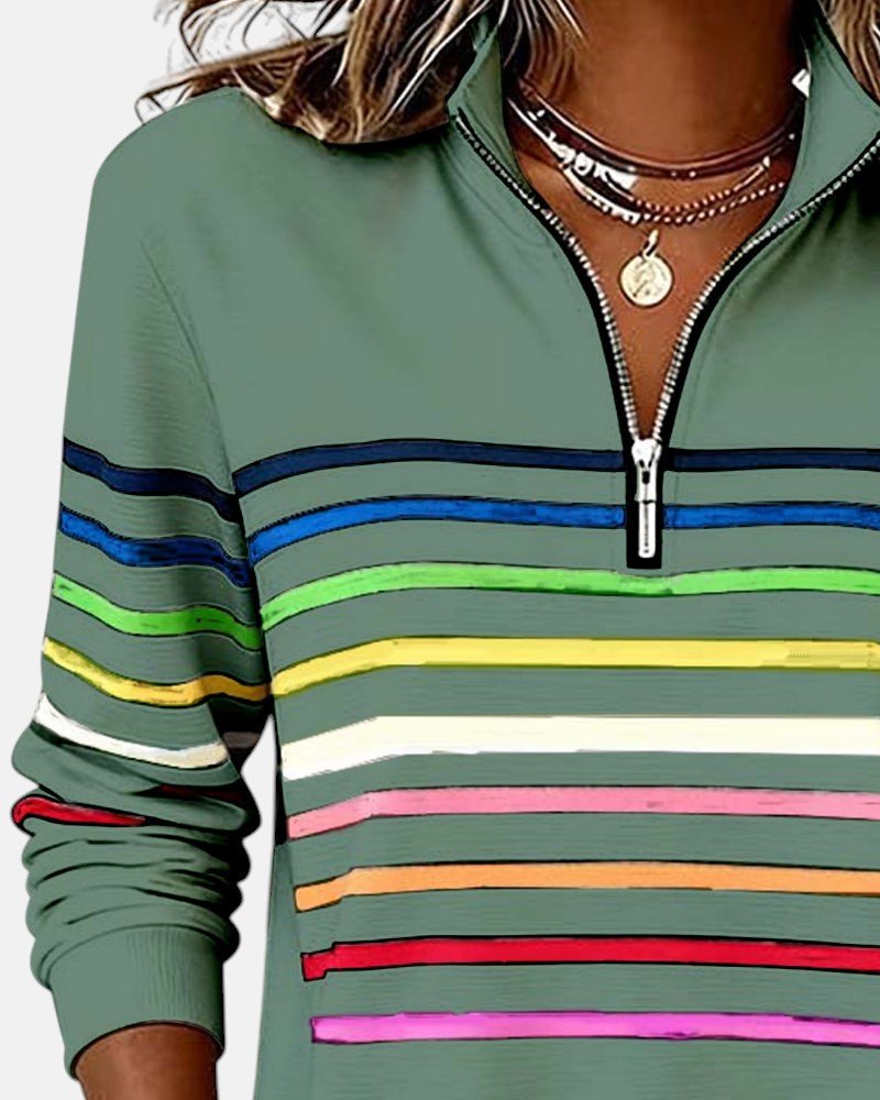 Corinelle - Gestreiftes Half-Zip-Sweatshirt in Soft-Touch-Qualität
