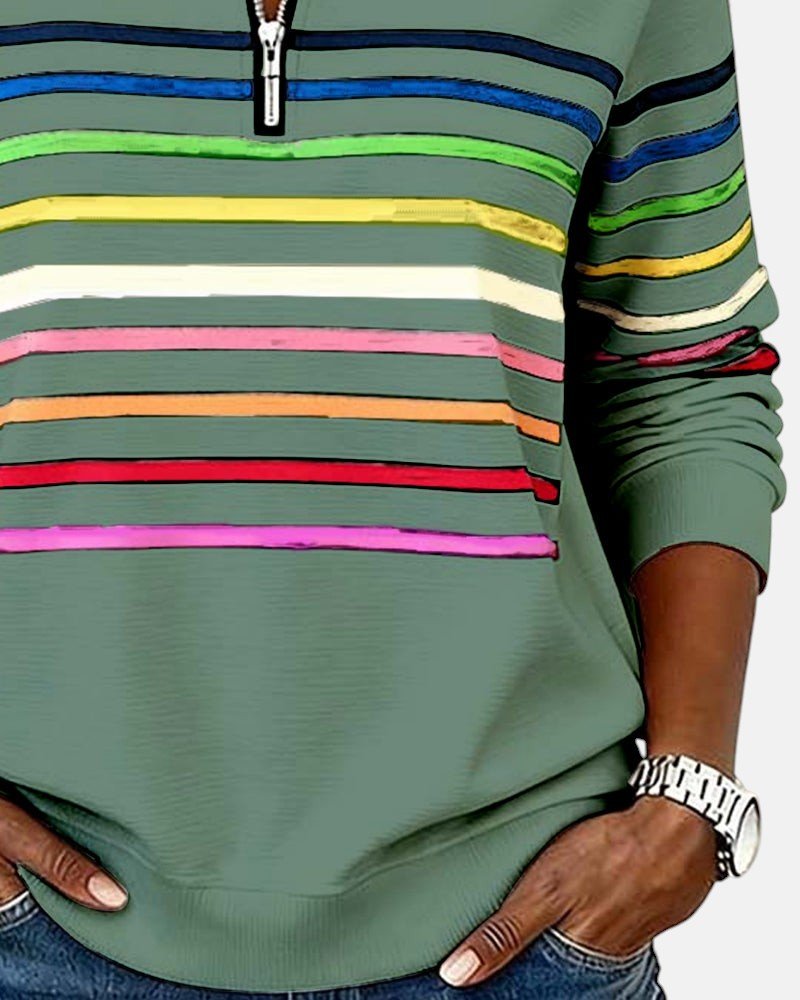 Corinelle - Gestreiftes Half-Zip-Sweatshirt in Soft-Touch-Qualität