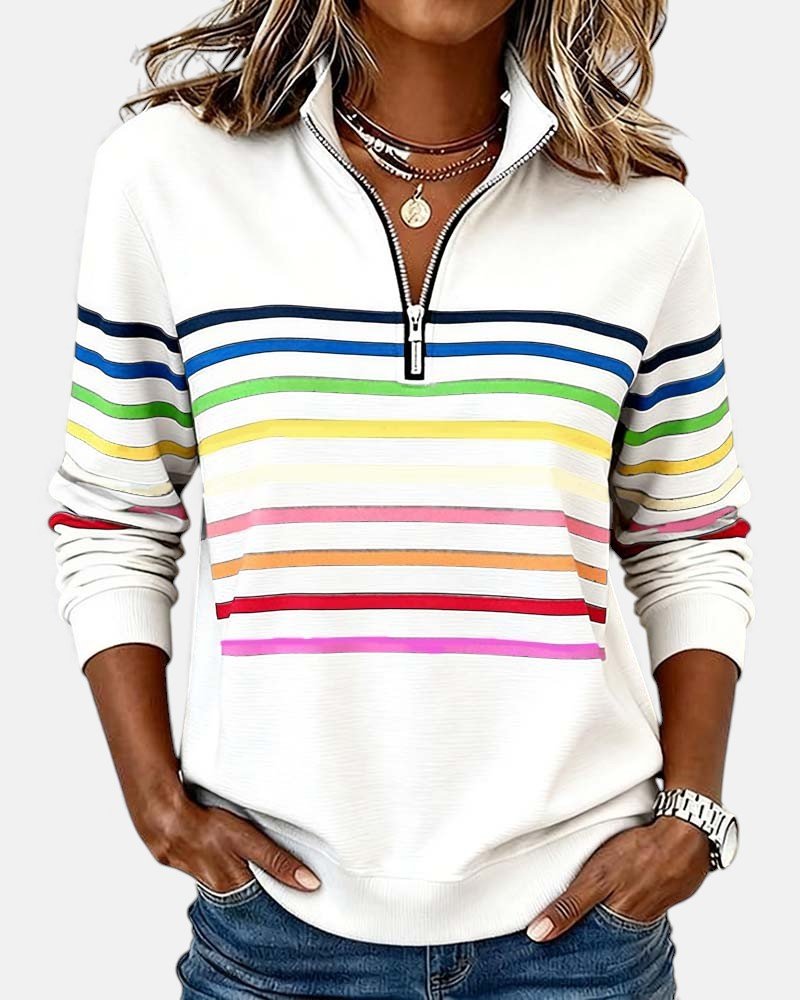 Corinelle - Gestreiftes Half-Zip-Sweatshirt in Soft-Touch-Qualität
