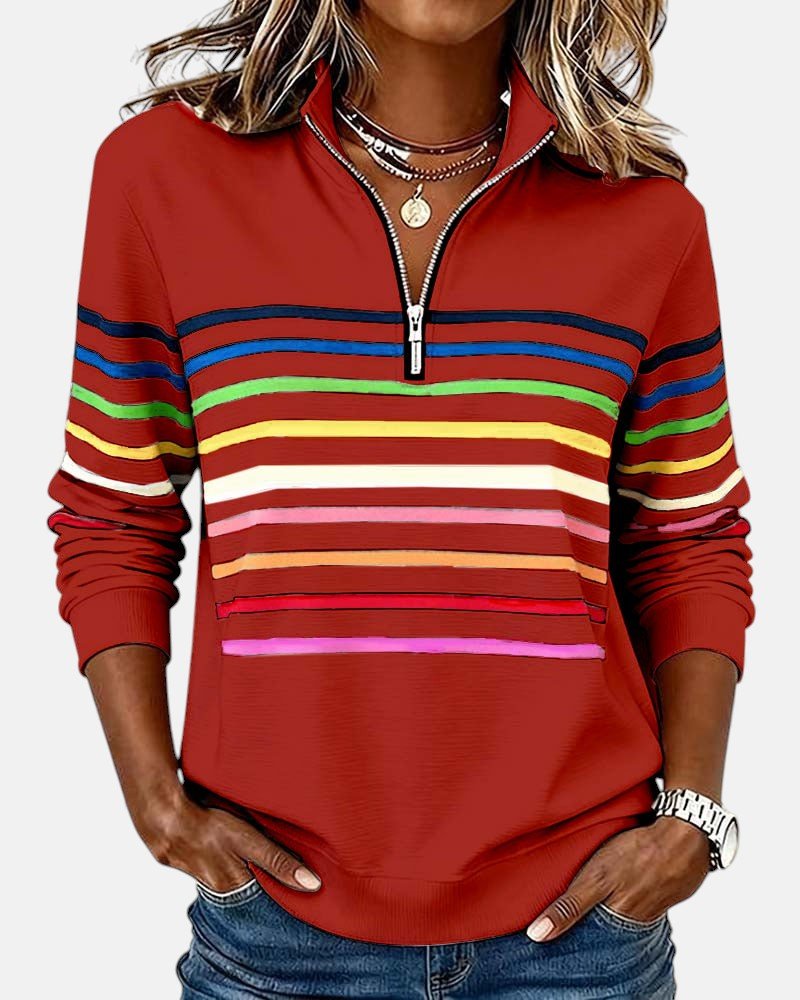 Corinelle - Gestreiftes Half-Zip-Sweatshirt in Soft-Touch-Qualität