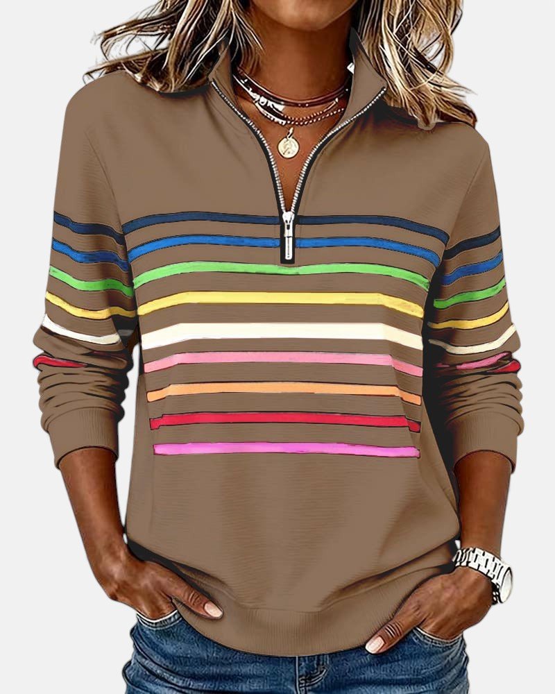 Corinelle - Gestreiftes Half-Zip-Sweatshirt in Soft-Touch-Qualität