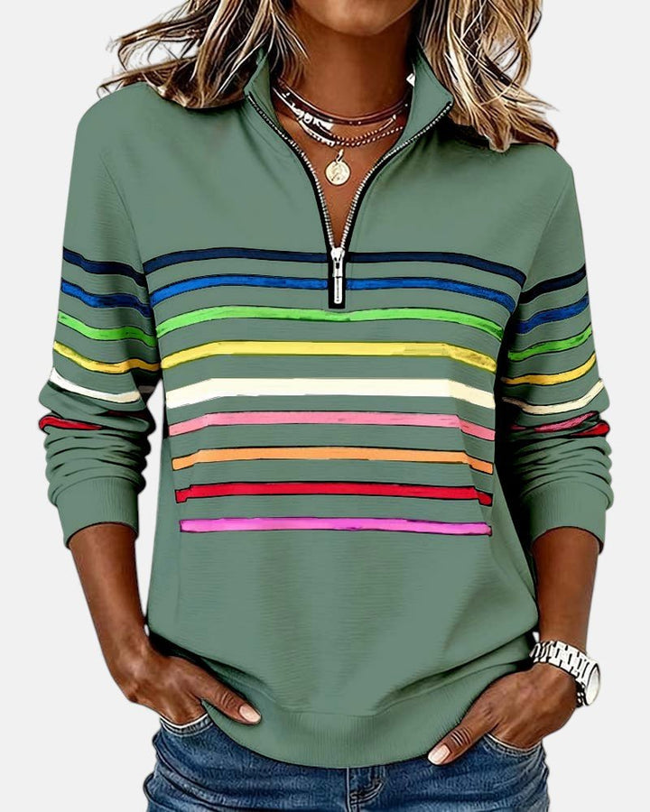 Corinelle - Gestreiftes Half-Zip-Sweatshirt in Soft-Touch-Qualität
