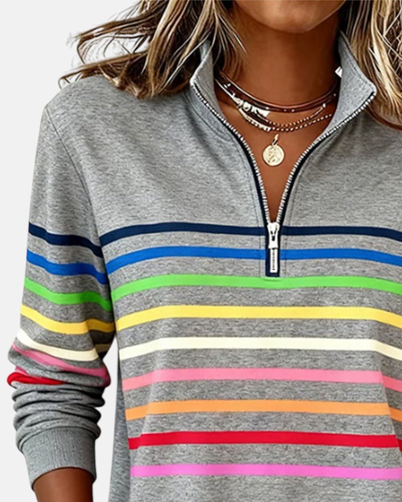 Corinelle - Gestreiftes Half-Zip-Sweatshirt in Soft-Touch-Qualität