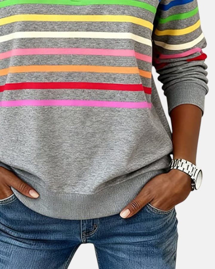 Corinelle - Gestreiftes Half-Zip-Sweatshirt in Soft-Touch-Qualität