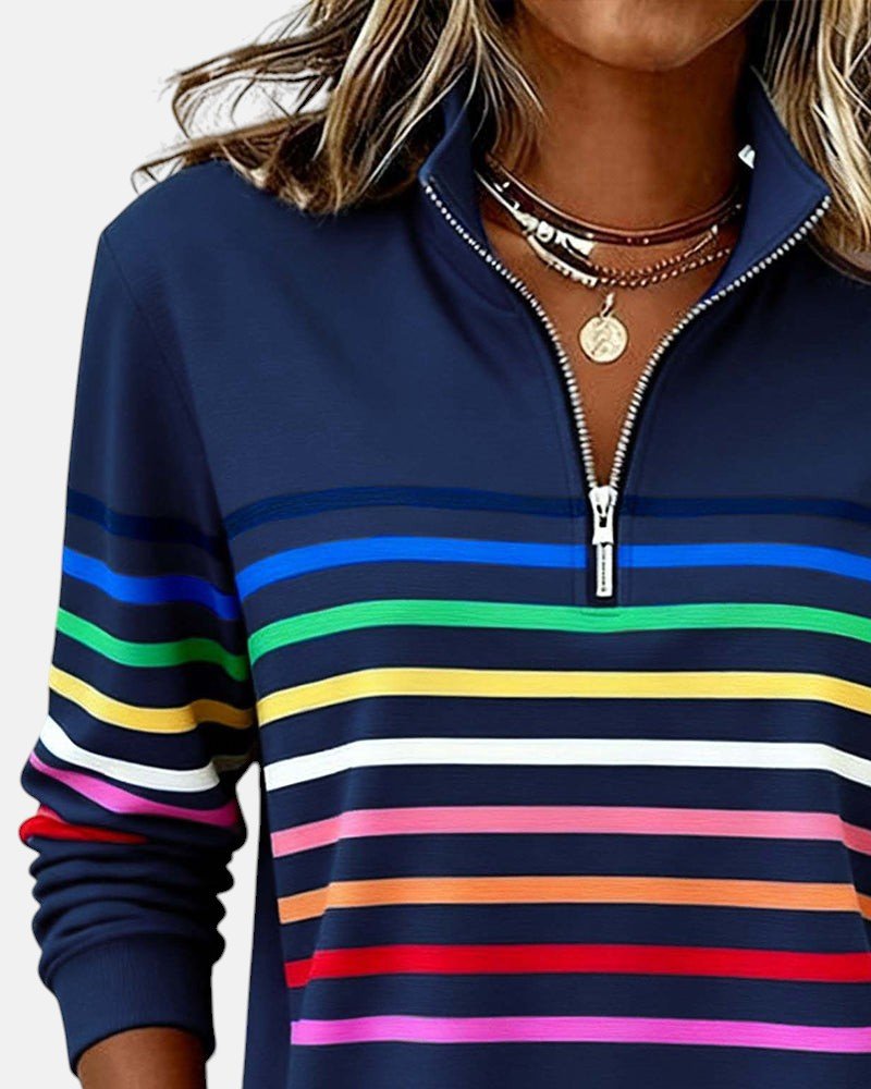 Corinelle - Gestreiftes Half-Zip-Sweatshirt in Soft-Touch-Qualität